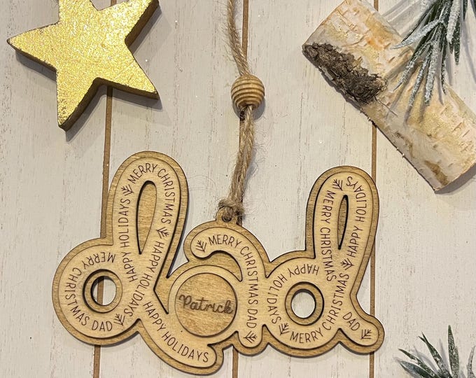 Personalized Dad Christmas Ornament – Rustic Wooden Holiday Keepsake with Custom Name