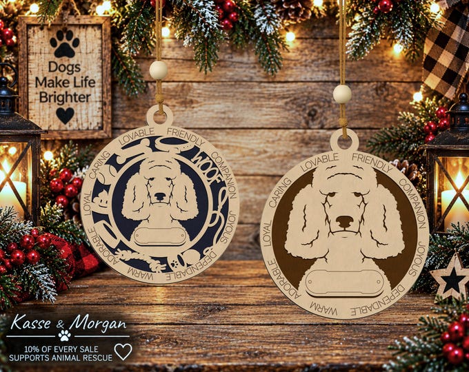 Personalized Standard Poodle Ornament, Custom Engraved Wood Dog Gift