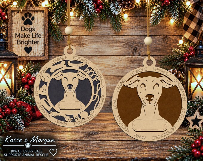 Personalized Italian Greyhound Ornament, Custom Engraved Wood Dog Gift