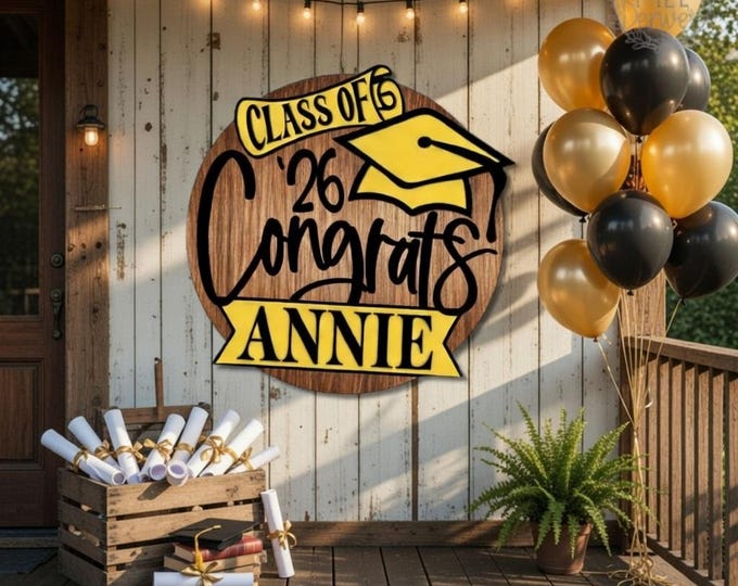 Personalized Congrats Graduation Door Hanger – Custom Name & Class Year Sign – Senior Front Door Decor