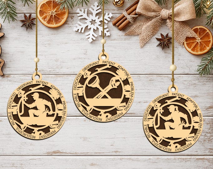 Personalized Plumber Ornament, Handcrafted Wood Christmas Gift, Journeyman Keepsake