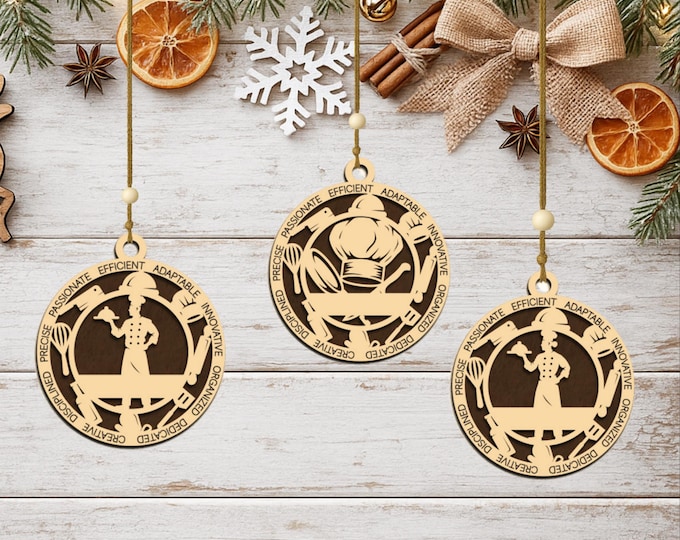 Personalized Chef Ornament, Handcrafted Wood Keepsake, Culinary Gift