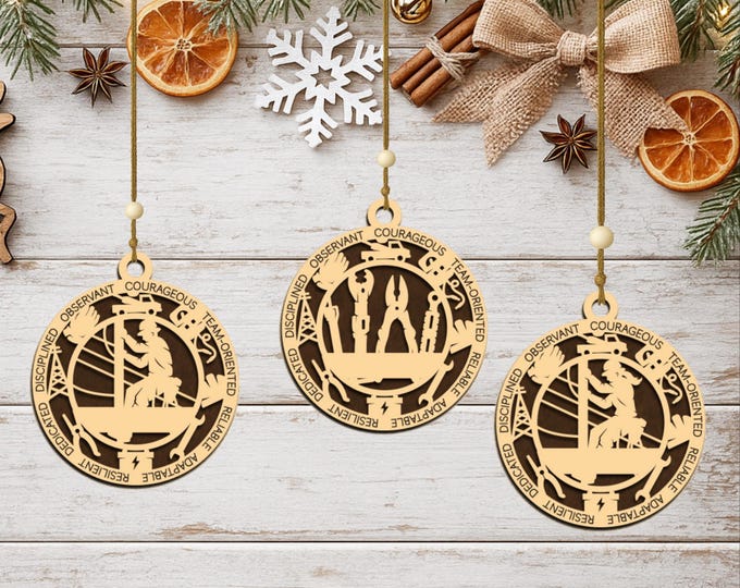 Personalized Lineman Ornament, Handcrafted Wood Christmas Gift, Utility Worker Keepsake