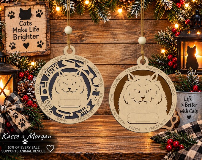 Personalized Siberian Cat Ornament, Custom Wood Pet Memorial Gift