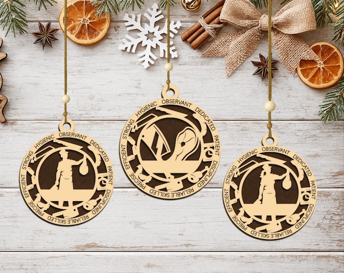Personalized Butcher Ornament, Handcrafted Wood Christmas Gift, Meat Cutter Keepsake