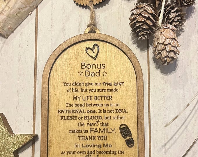 Personalized Bonus Dad Ornament: Engraved Wood Father's Day Gift