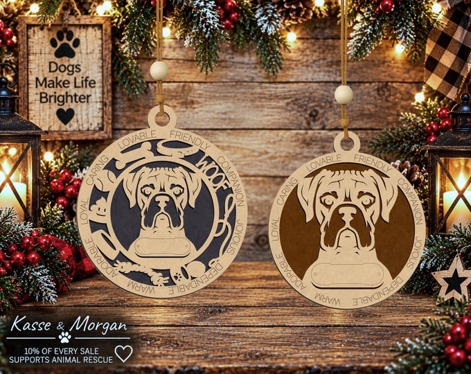 Personalized Boxer Dog Ornament, Custom Wooden Pet Gift, Christmas Keepsake