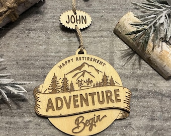 Personalized Retirement Ornament - Engraved Wooden Keepsake