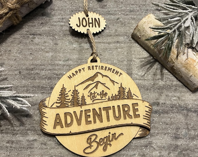 Personalized Retirement Ornament - Engraved Wooden Keepsake