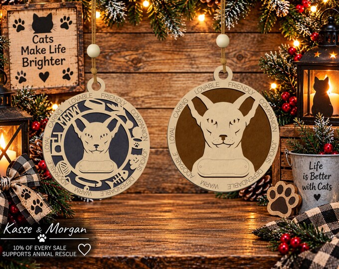 Personalized Oriental Shorthair Cat Ornament, Custom Wooden Pet Memorial Gift
