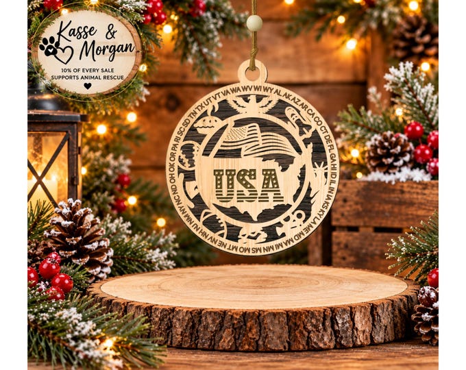 Personalized USA Ornament, America Christmas Ornament, Patriotic Ornament, USA Gift, Custom America Keepsake