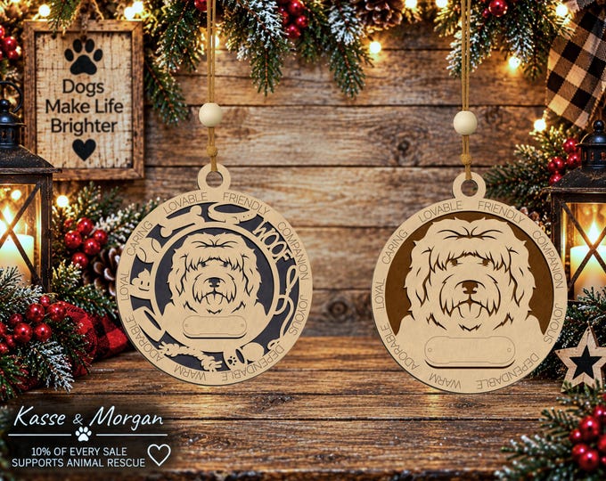 Personalized Old English Sheepdog Wooden Ornament, Custom Pet Gift, Handcrafted Christmas Decoration