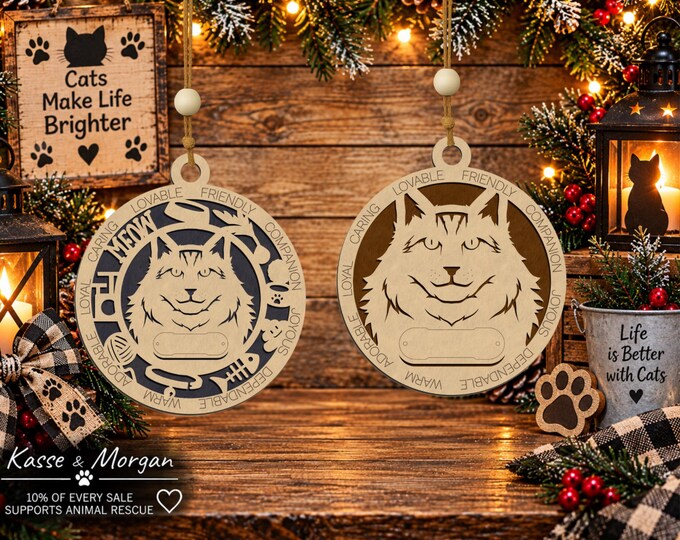 Personalized Maine Coon Cat Ornament, Custom Maine Coon Gift, Maine Coon Christmas Ornament, Wooden Cat Memorial Ornament, Pet Gift