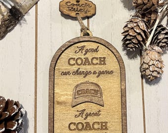 Personalized Wood Coach Ornament with Sentiment Card