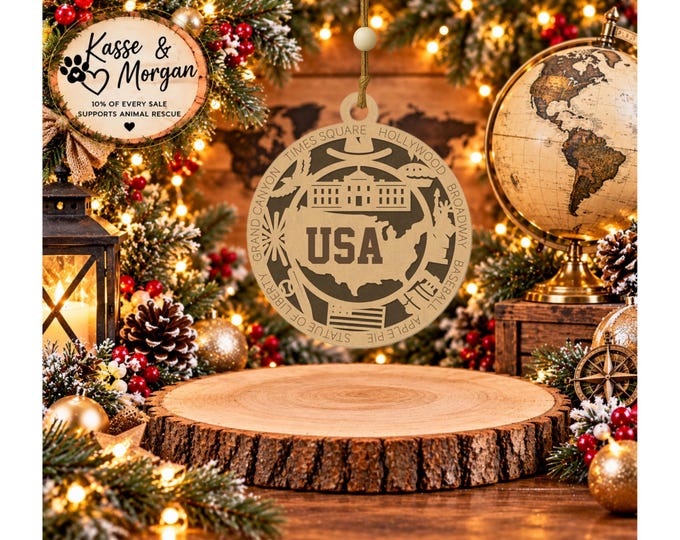 Personalized United States Ornament, USA Christmas Ornament, American Gift, USA Keepsake, Custom Country Ornament