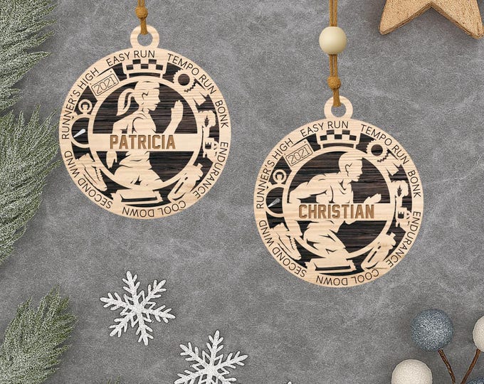 Personalized Cross Country Runner Ornament: Wood Sports Gift