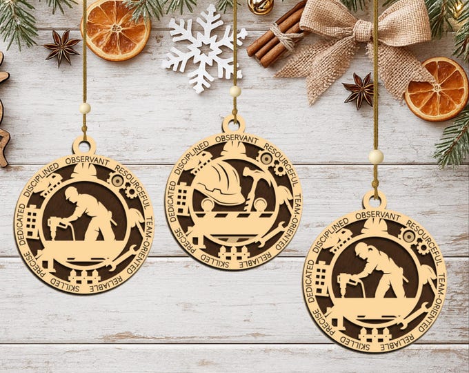 Personalized Construction Worker Ornament, Handcrafted Wood Keepsake Gift