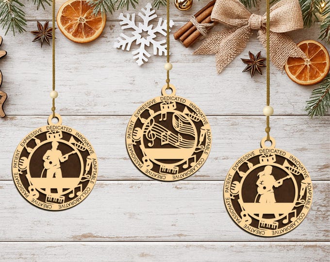 Personalized Musician Ornament, Handcrafted Wood Keepsake, Custom Music Gift