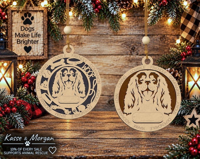Personalized Cavalier King Charles Spaniel Wooden Ornament, Custom Pet Christmas Gift