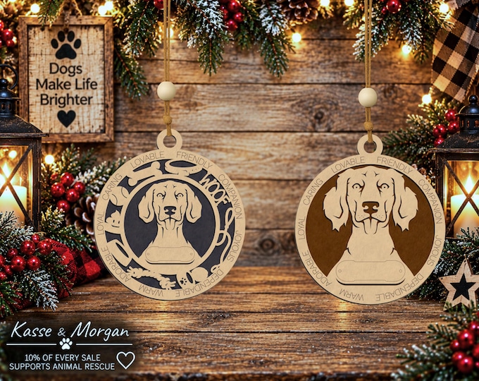 Personalized Weimaraner Dog Ornament, Custom Wood Christmas Gift (Short or Long Hair)