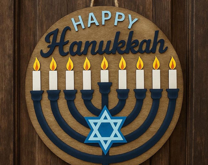 Happy Hanukkah Menorah Door Sign – Layered Wood Hanukkah Decor