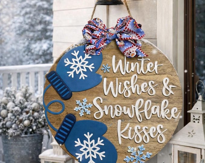 Custom Winter Welcome Sign | Farmhouse Mitten Door Hanger