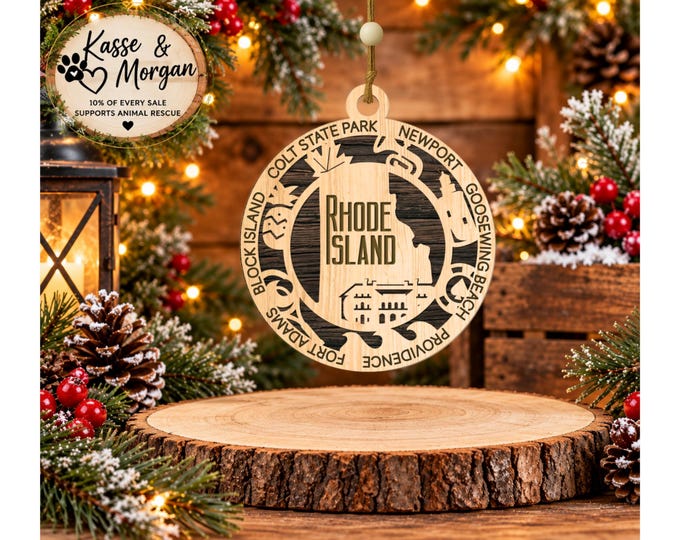 Personalized Rhode Island Ornament, Rhode Island Christmas Ornament, State Ornament, RI Gift, Custom State Keepsake