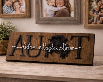 Personalized Aunt Sign | Messy Bun Silhouette, Custom Kids Names