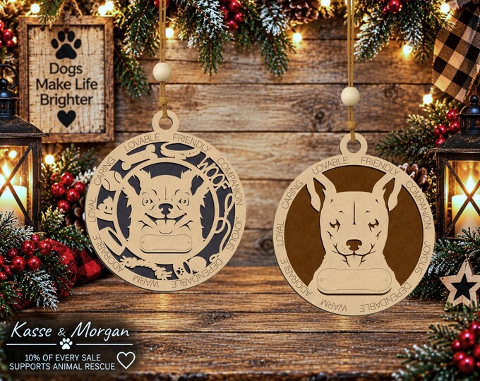 Personalized Chihuahua Ornament, Long Hair or Deer Head, Custom Wooden Pet Gift
