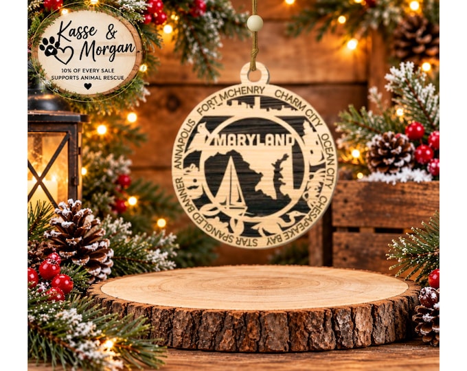 Personalized Maryland Ornament, Maryland Christmas Ornament, State Ornament, Maryland Gift, Custom Maryland Keepsake
