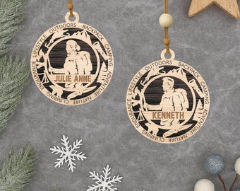 Personalized Hiking Christmas Ornament: Layered Wood, Outdoor Adventure Gift