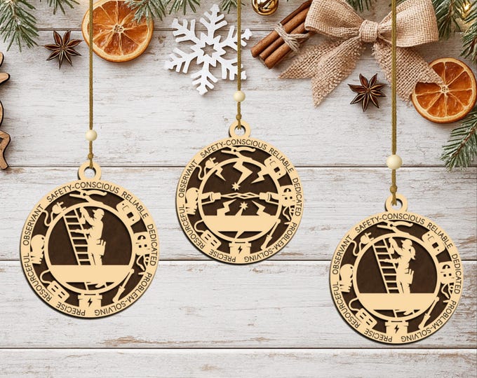 Personalized Electrician Ornament, Handcrafted Wood Keepsake, Custom Tradesman Gift