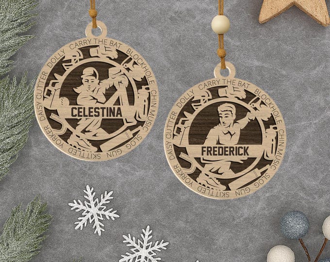 Personalized Cricket Ornament: Laser Engraved Wood, Batter or Bowler Gift