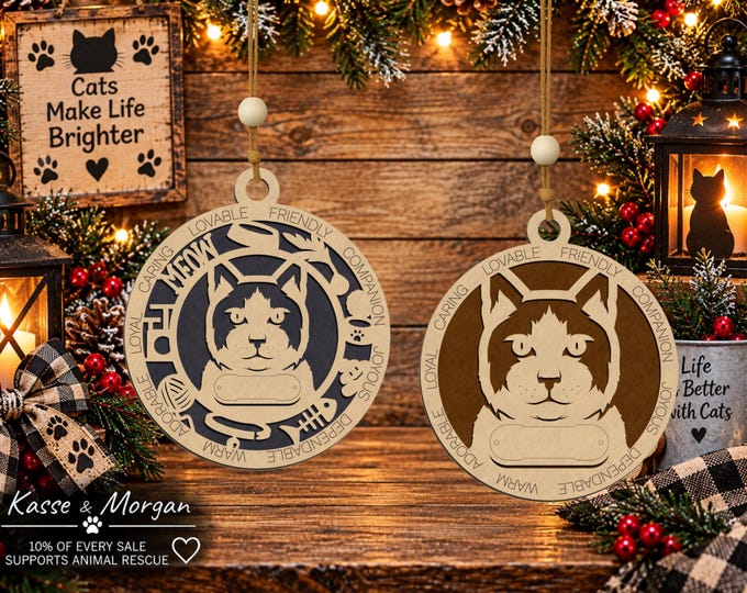 Personalized Tuxedo Cat Ornament, Custom Engraved Wood Pet Gift