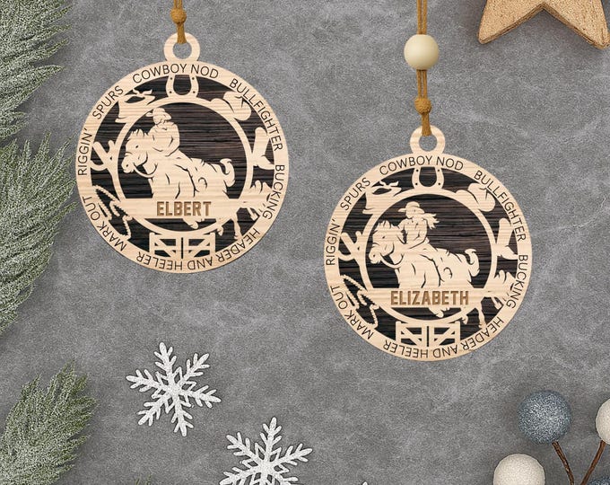 Personalized Horse Riding Christmas Ornament: Custom Wood Rodeo Gift