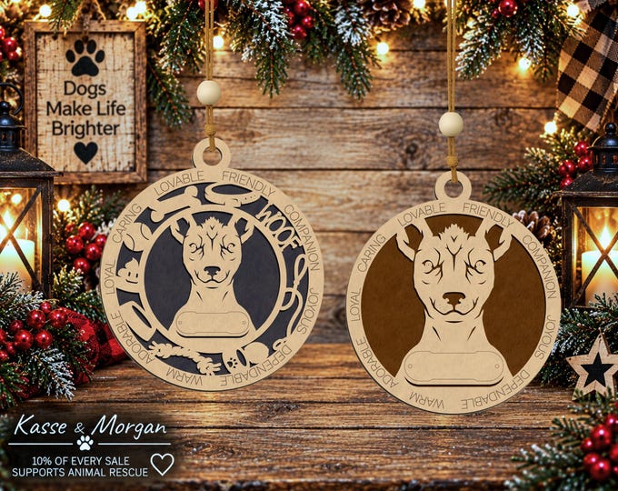 Personalized Xoloitzcuintli Dog Ornament, Handcrafted Wood, Engraved Name