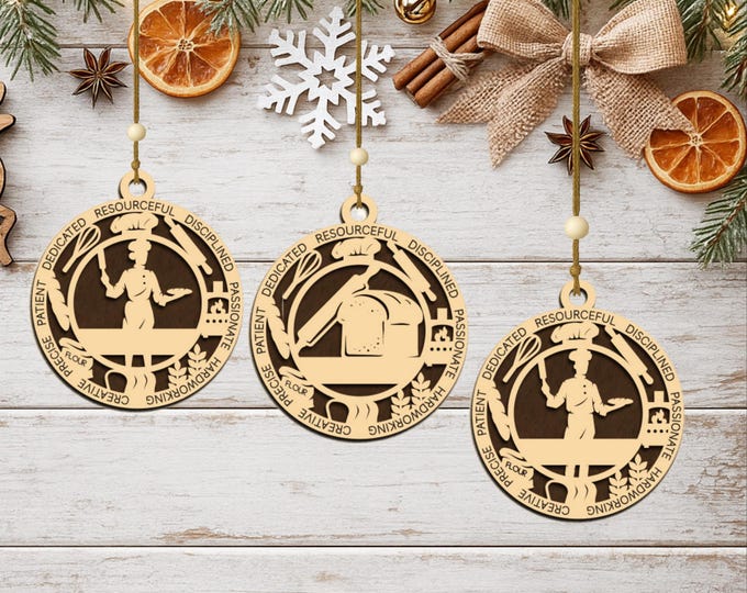 Personalized Wood Baker Ornament, Pastry Chef Gift, Custom Keepsake
