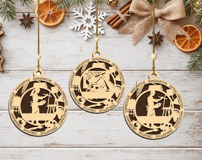 Personalized Artist Ornament, Handcrafted Wood Keepsake, Custom Name