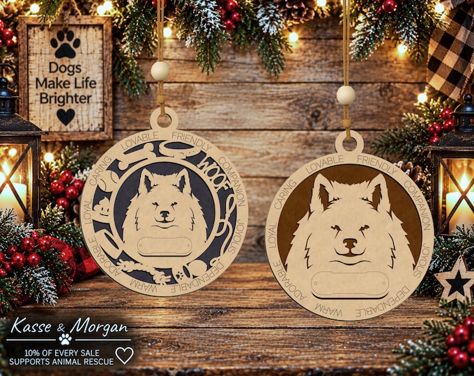 Personalized American Eskimo Dog Ornament, Custom Wooden Pet Gift