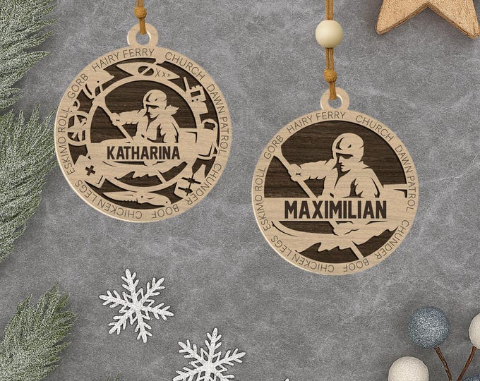 Personalized Kayaking Ornament: Laser Engraved Wood Paddler Gift