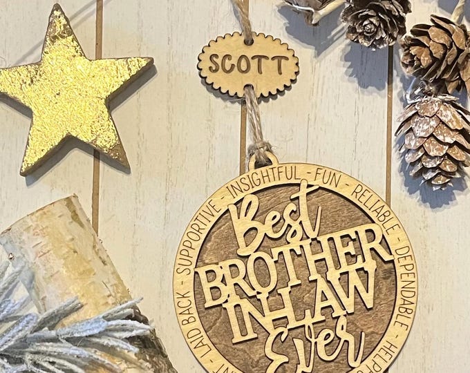 Personalized In-Law Christmas Ornament: Engraved Wood Family Gift