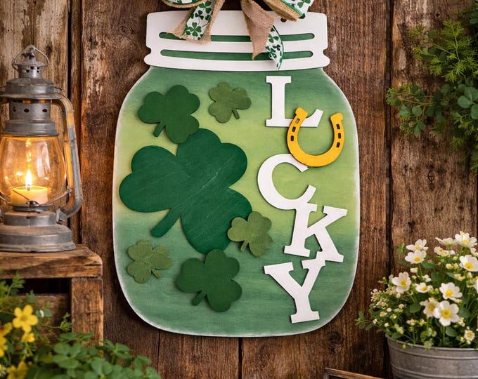 Shamrock Mason Jar Door Hanger | Lucky Irish Spring Farmhouse Decor