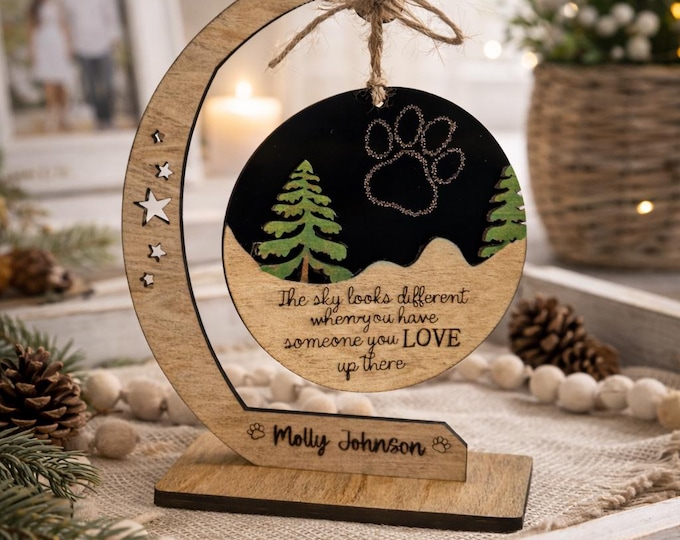 Personalized Pet Memorial Stand & Ornament | “The Sky Looks Different” | Custom Name | Pet Remembrance Gift