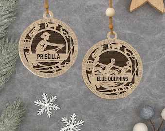 Personalized Rowing Ornament: Laser Cut Wood Crew Gift