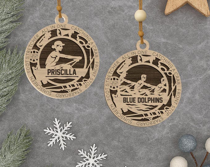 Personalized Rowing Ornament: Laser Cut Wood Crew Gift