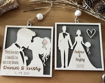 Personalized Wedding Couple Ornament – Custom Names and Date | Bride & Groom Silhouette Keepsake