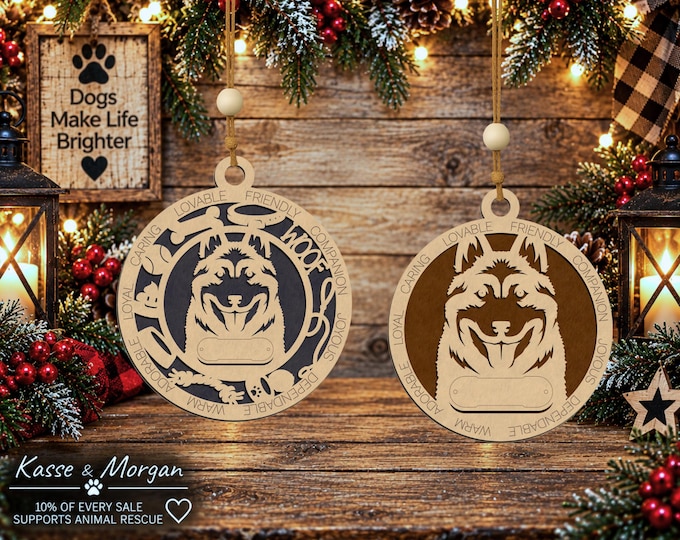 Personalized Norwegian Elkhound Wood Ornament, Custom Dog Gift, Handcrafted Christmas Decoration