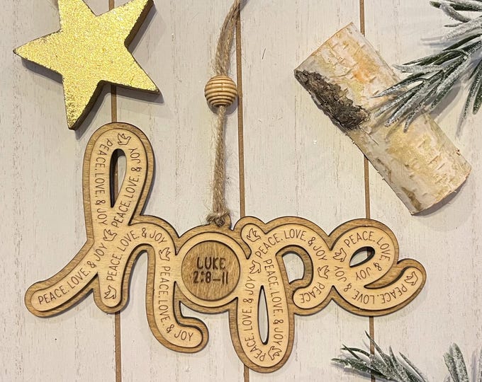 Personalized Hope Christmas Ornament – Rustic Wooden Faith Ornament with Bible Verse