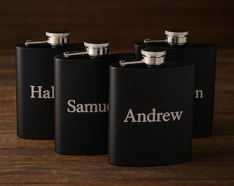 Custom Engraved Matte Black Flask: Personalized Photo, Logo, or Name