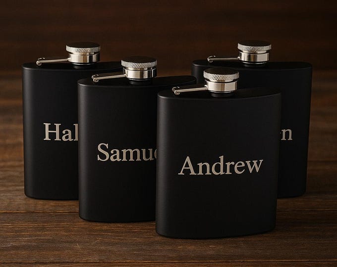 Custom Engraved Matte Black Flask: Personalized Photo, Logo, or Name
